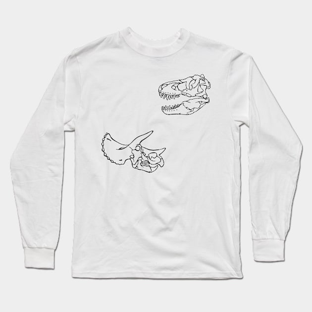 T-rex and Triceratops Skull Line Drawings Long Sleeve T-Shirt by taylorcustom